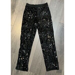 H & M Sequin Velour Special Occasion Dance Party Lined Pants Black Women's Small